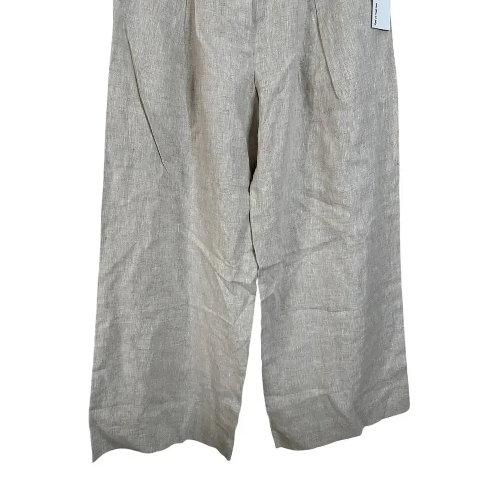 Reformation Asher Linen Low Rise Pant in Oatmeal Womans 8 NWT